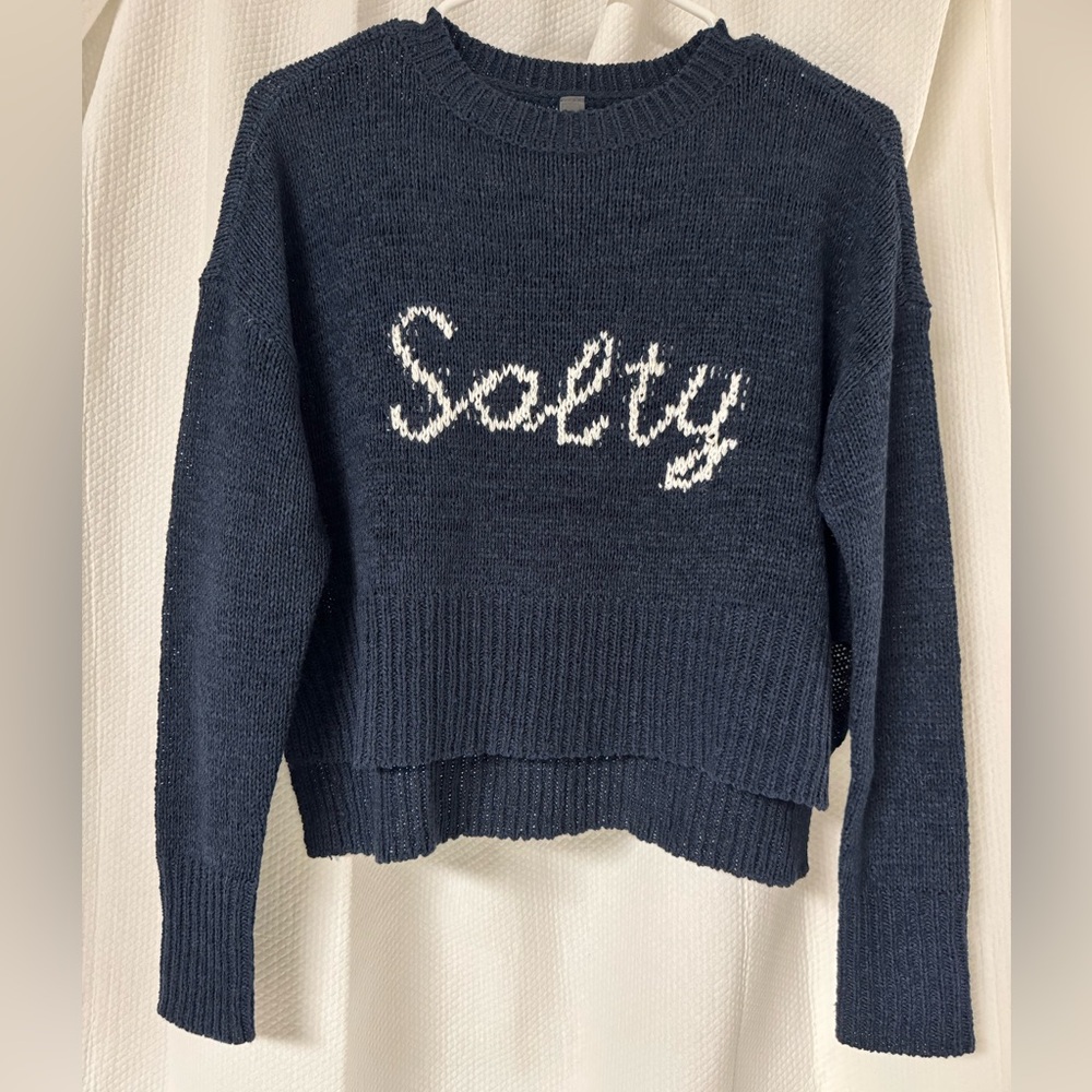 Alya Blue and White Crew Neck Sweater